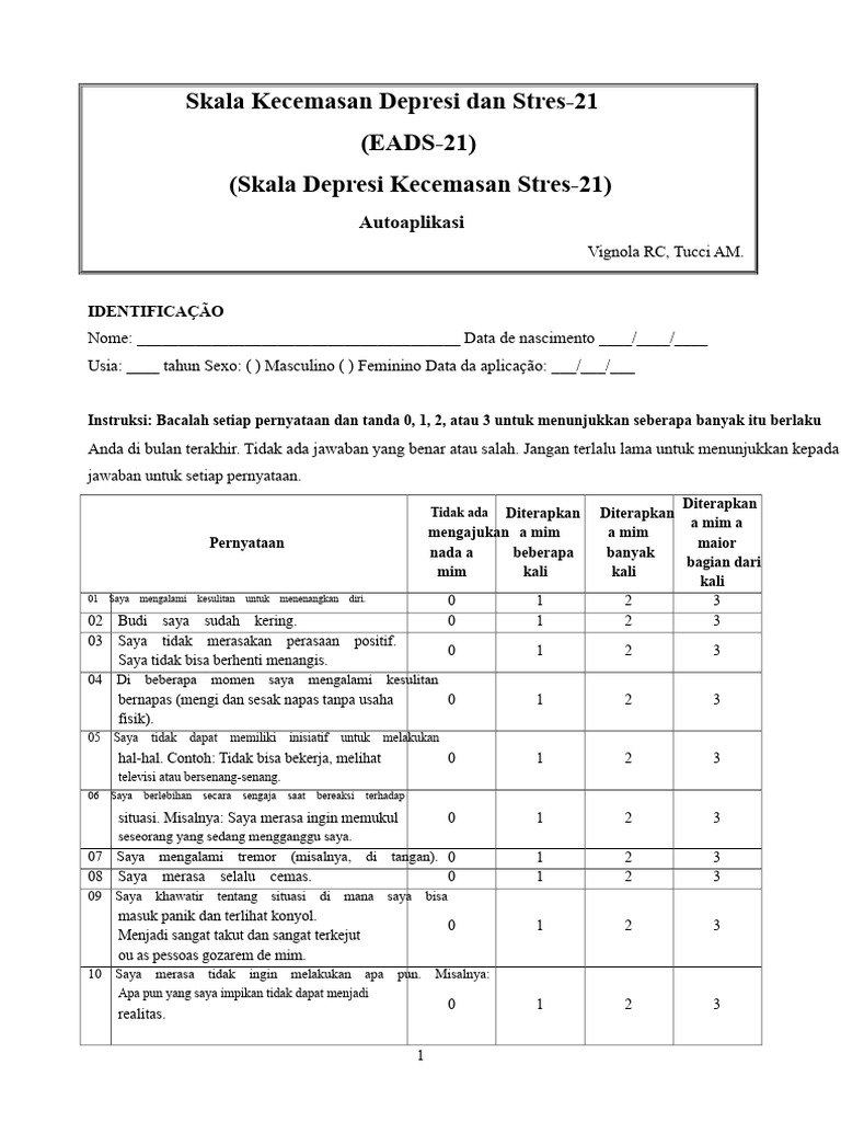 Skala Kecemasan Depresi Dan Stres - EADS-21 | PDF