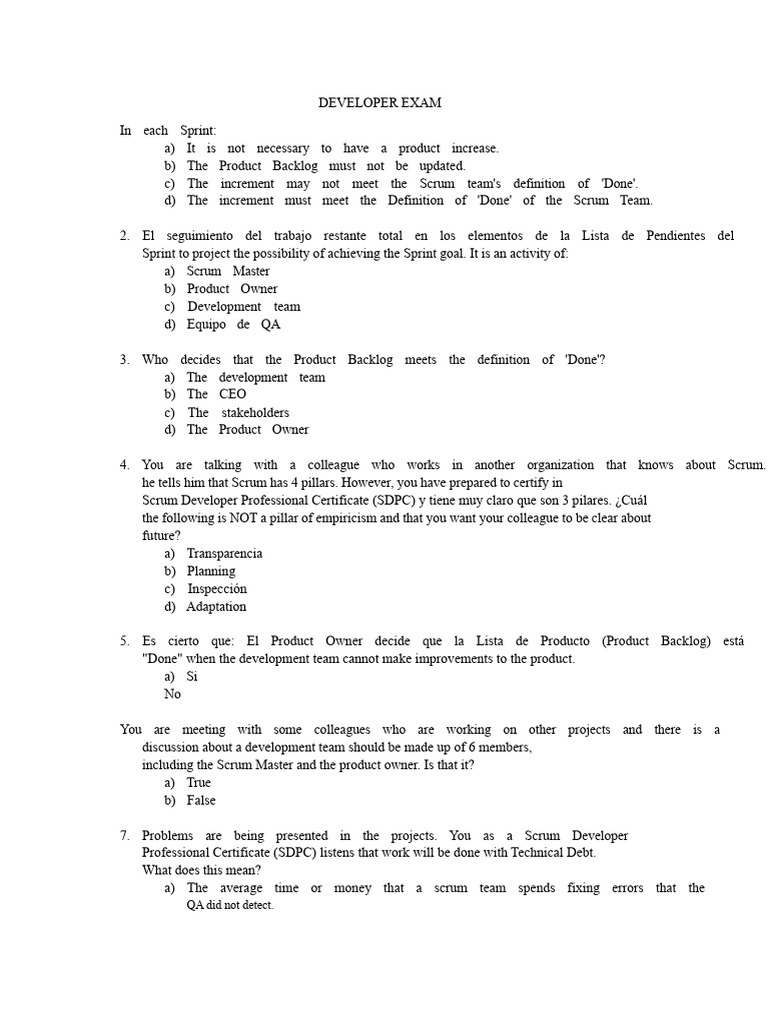 Scrum Developer Exam Questions | PDF | Scrum (Software Development ...