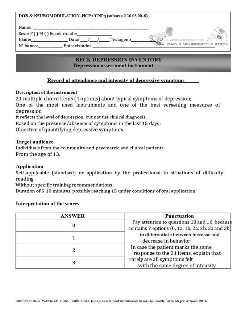 BDI-II - Correction Manual | PDF | Major Depressive Disorder | Diseases ...