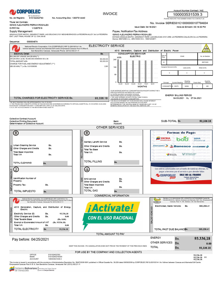 Corpoelec Invoice | PDF | Economies