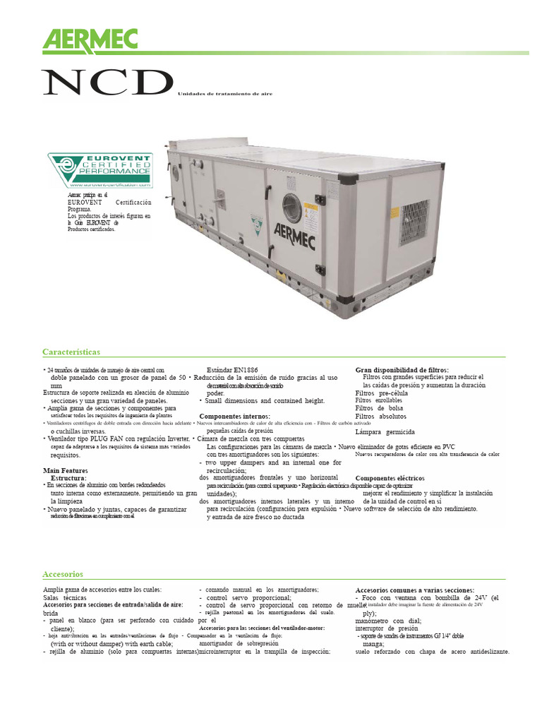 Unidades de Tratamiento de Aire NCD Aermec | PDF | Ingeniería mecánica ...