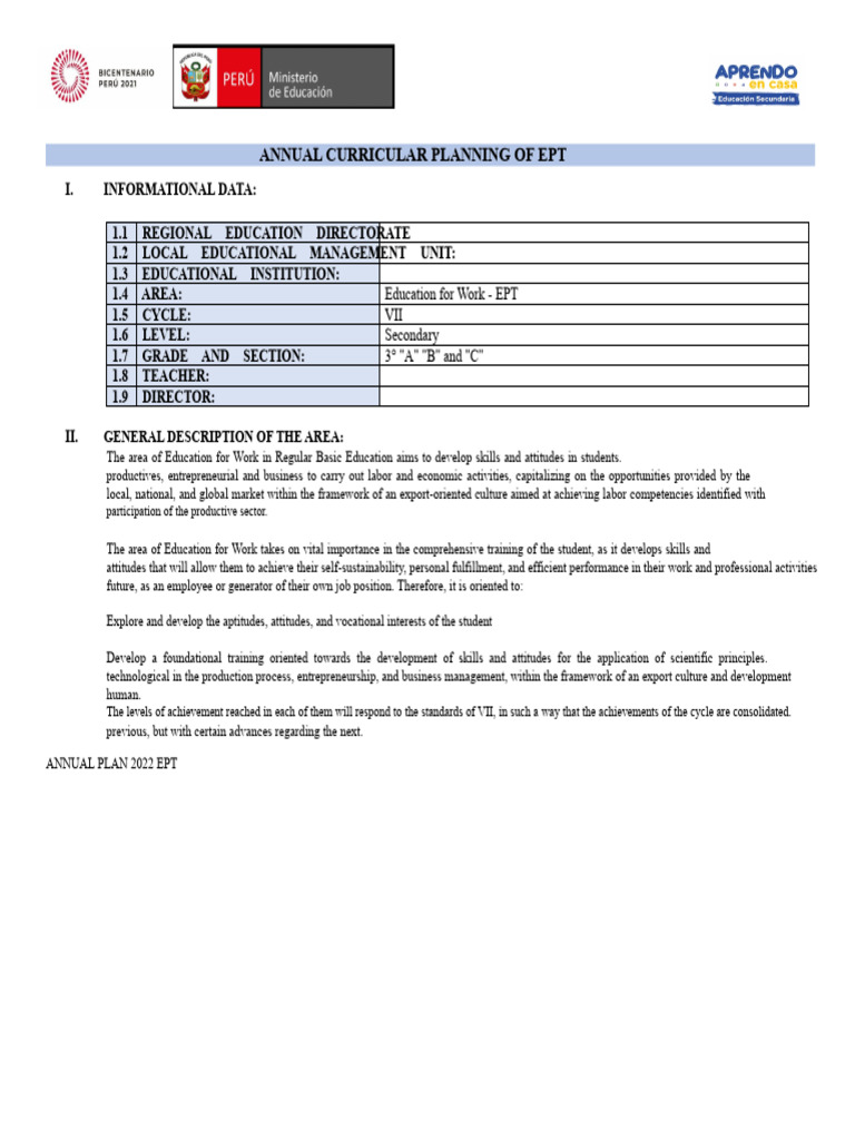 ANNUAL PLAN EPT 3rd SEC | PDF | Goal | Sustainability