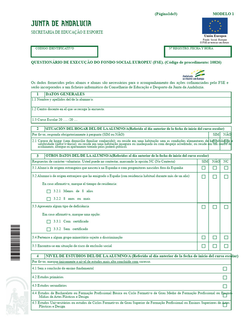 Questionário do Fundo Social Europeu | PDF | União Europeia | Emprego