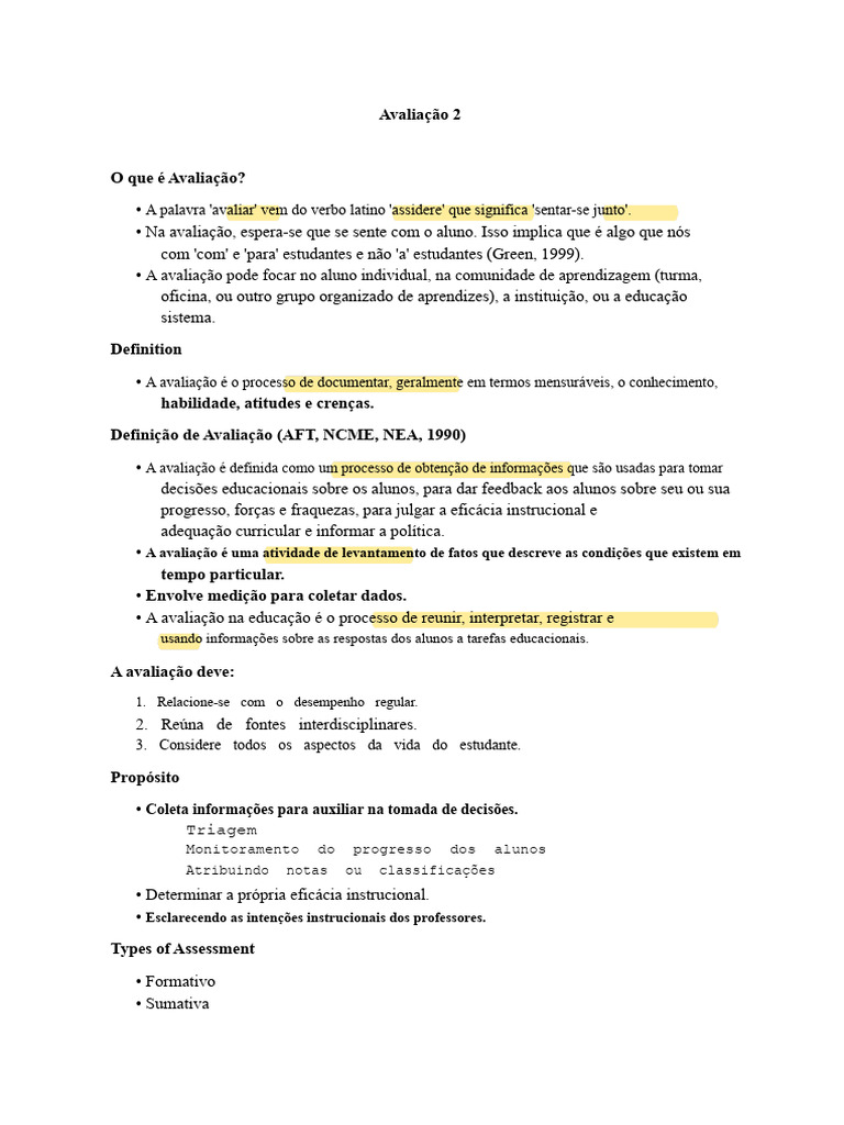 O Que É Avaliação | PDF | Aprendizado | Lição