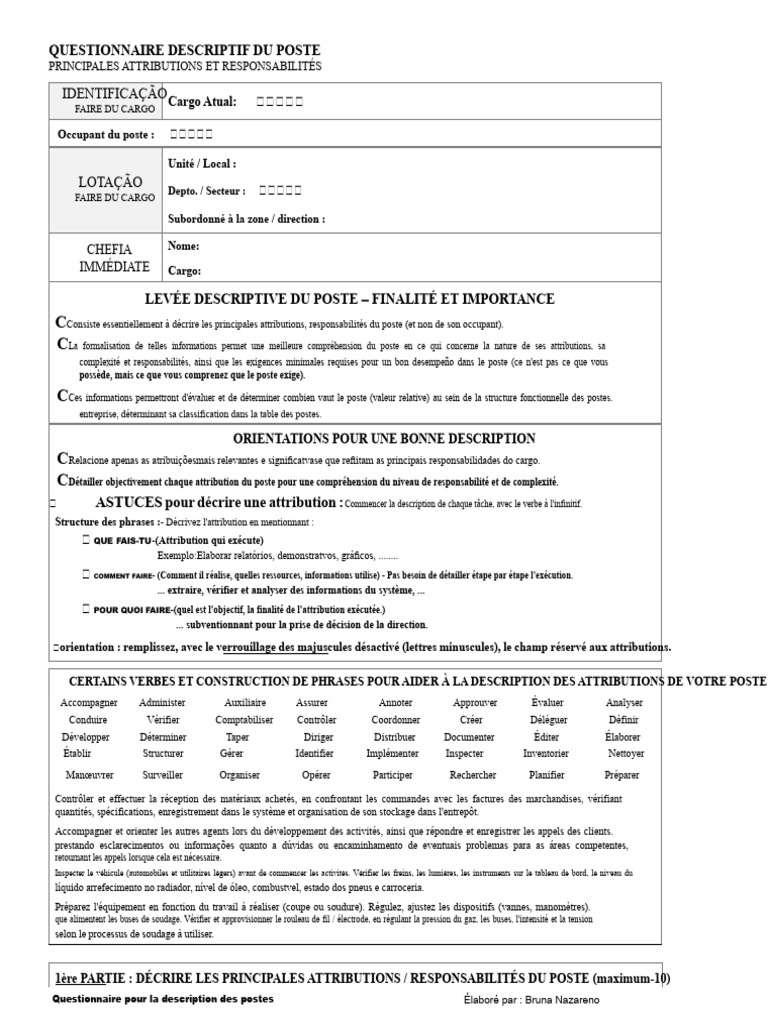 Questionnaire de Description de Poste | PDF | Soudage | Construction