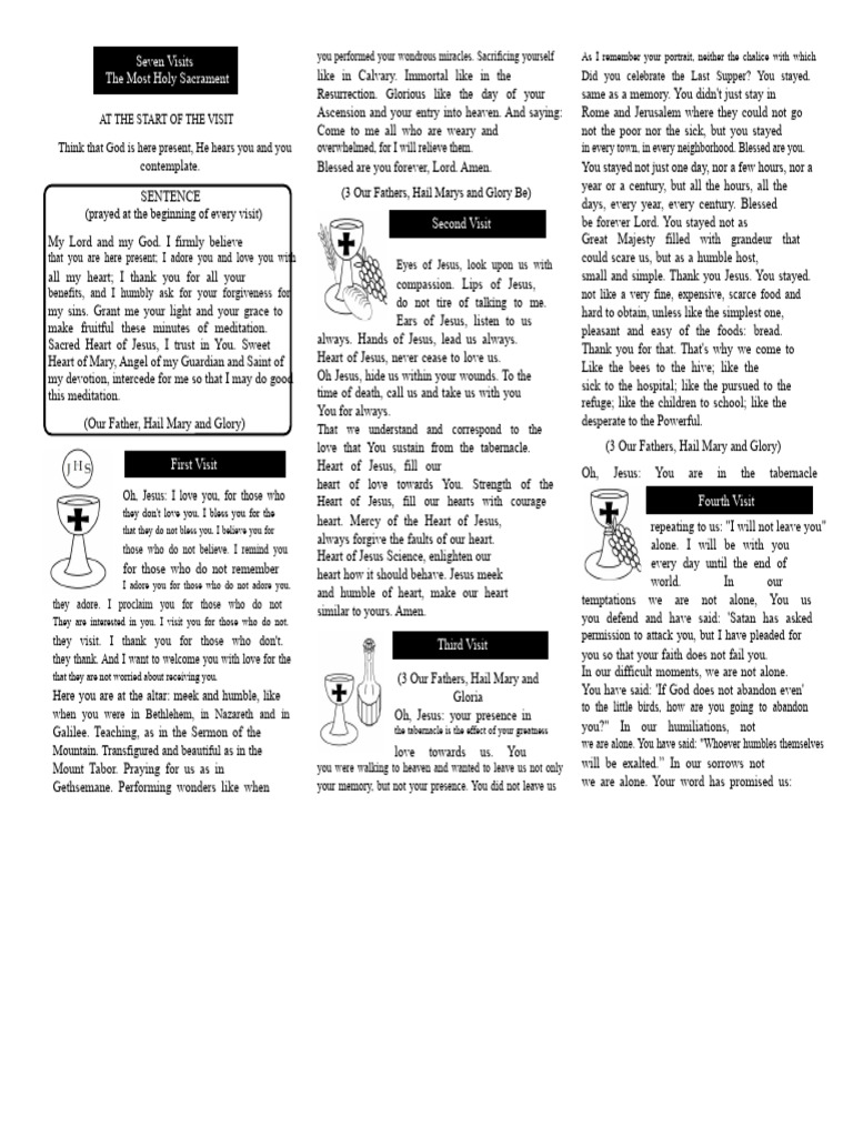 Seven Visits To The Blessed Sacrament | PDF | Eucharist | Lord's Prayer