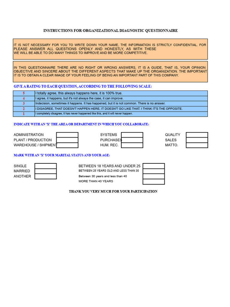 Organizational Diagnostic Questionnaire Guide | PDF | Leadership ...