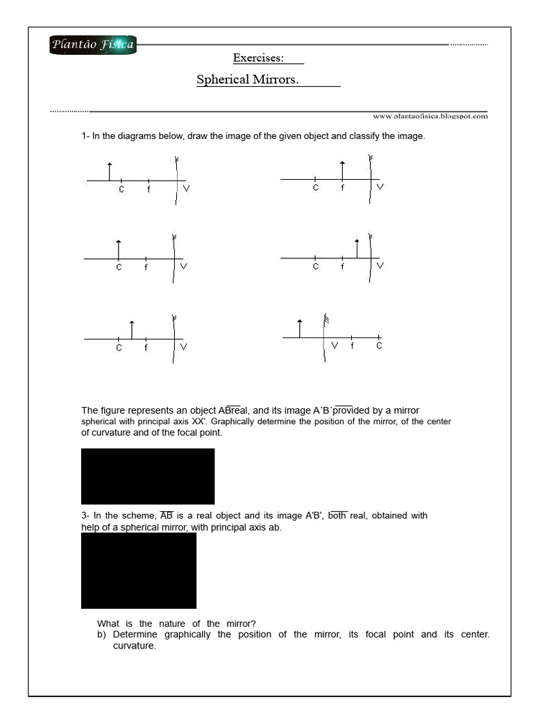 Spherical Mirror Exercises and Solutions | PDF | Mirror | Glass ...