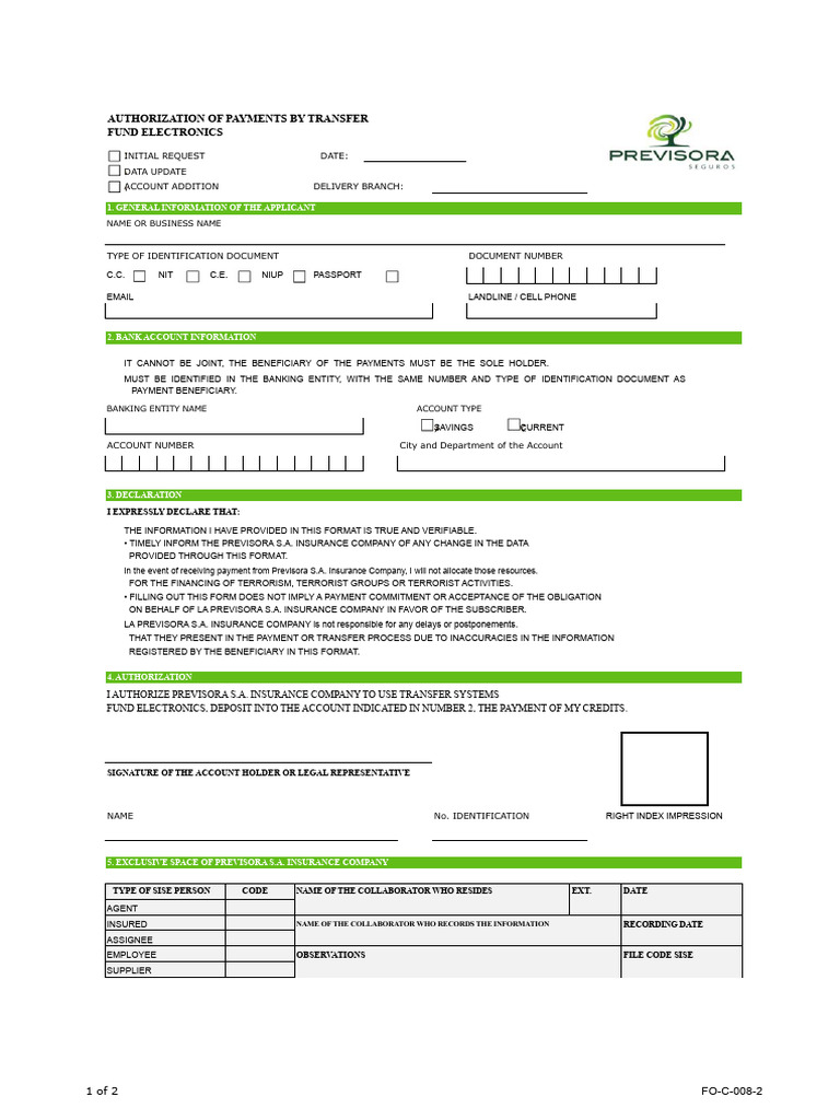 Payment Transfer Authorization Form | PDF | Identity Document | Insurance