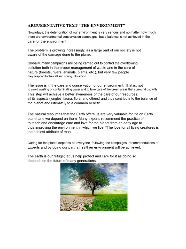 Argumentative Text The Environment | PDF | Natural Environment ...