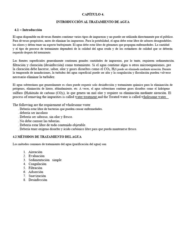Capítulo - 4 INTRODUCCIÓN AL TRATAMIENTO DEL AGUA | PDF | Agua | Filtración