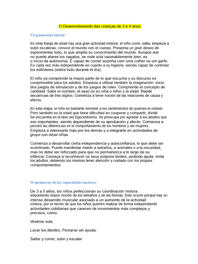 El Desarrollo de Los Niños de 3 y 4 Años | PDF | Cerebro | Aprendizaje