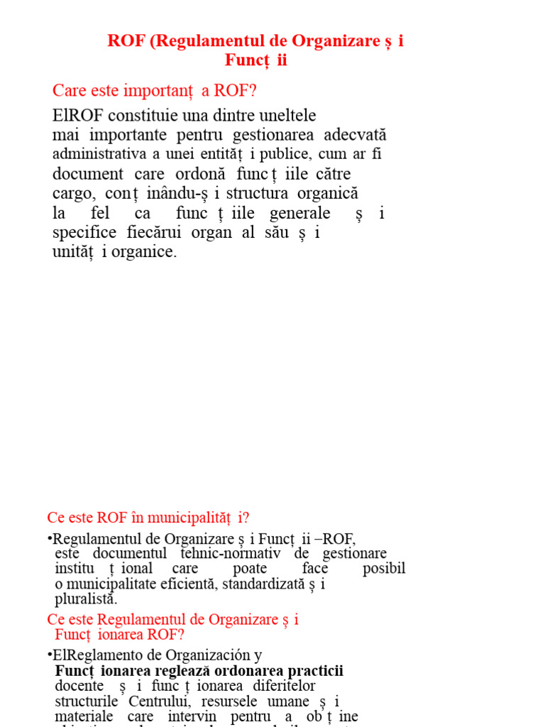 Care Este Importan A ROF?: ROF (Regulamentul de Organizare Ș I Funcț II ...