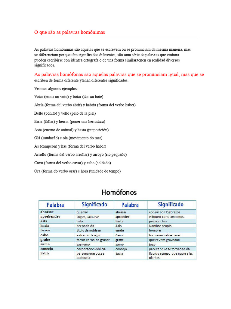 Entenda as Palavras Homônimas e Homógrafas | PDF