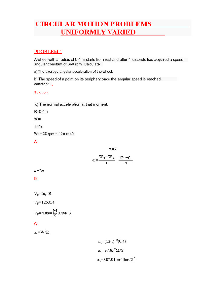 Problems of Uniformly Varied Circular Movement | PDF | Acceleration ...