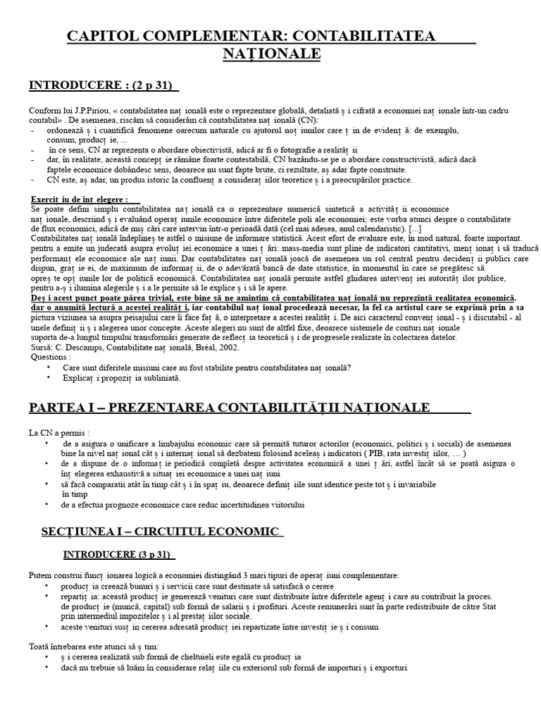 Capitolul Întâi Contabilitate Națională | PDF