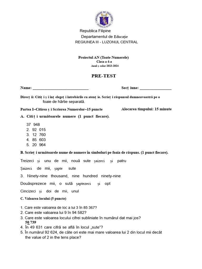Pre - Test - Nota-4 Pan | PDF