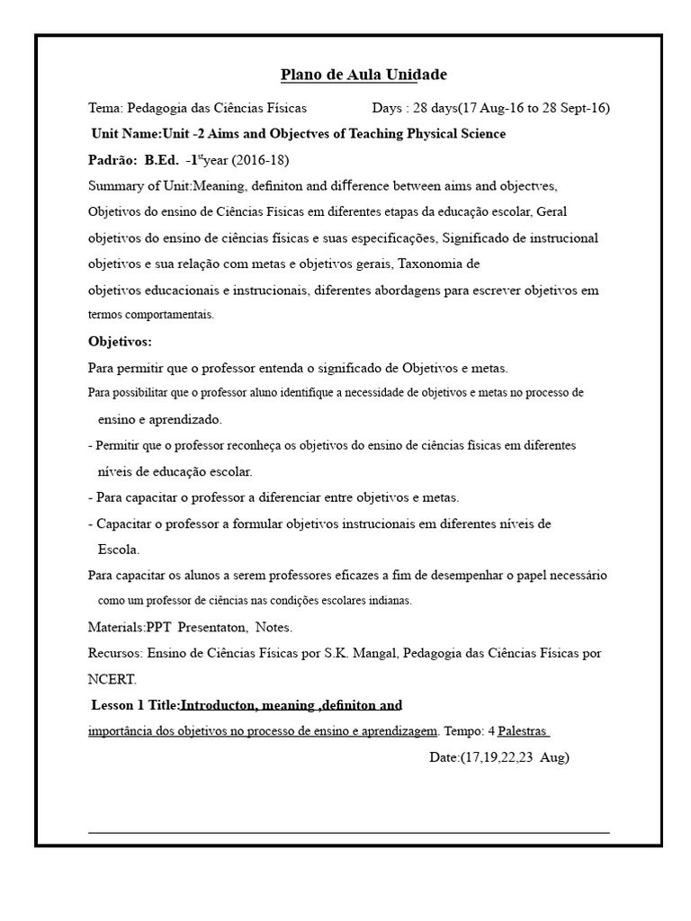 Aulas sobre Objetivos no Ensino de Ciências | PDF | Science | Aprendizado