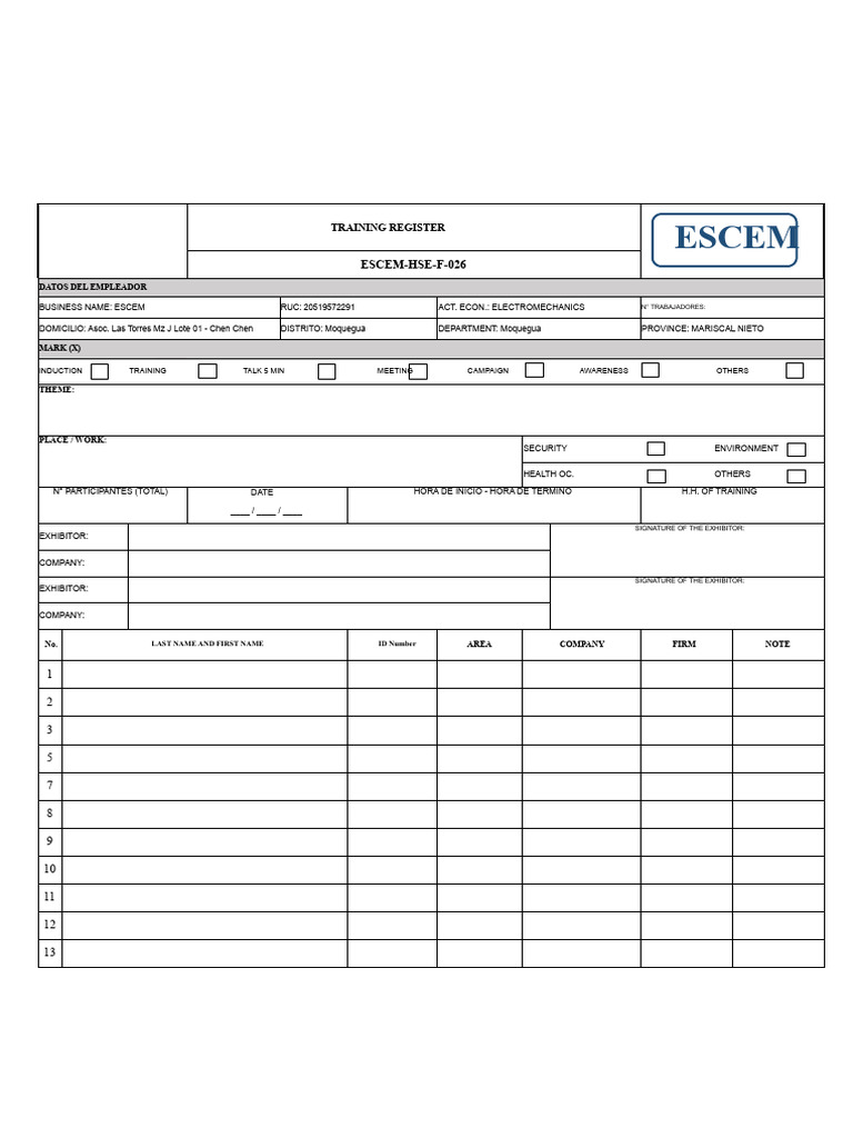 HSE-F-025 Induction, Training, and Awareness Record | PDF