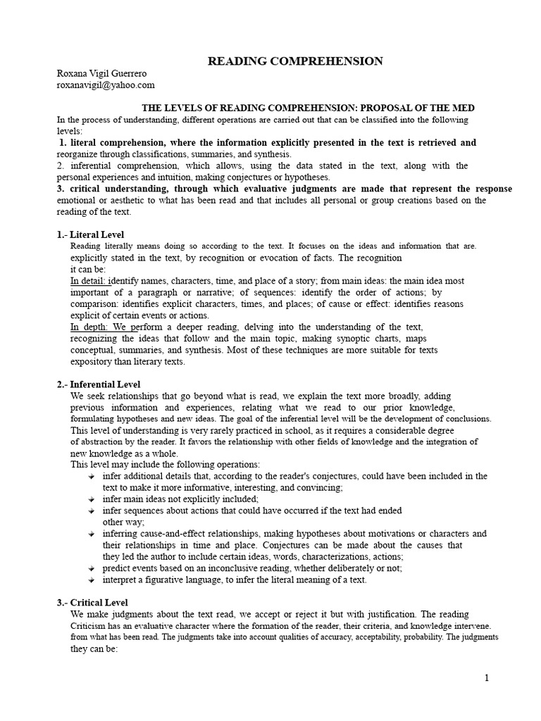 Levels of Reading Comprehension Explained | PDF | Knowledge | Intelligence