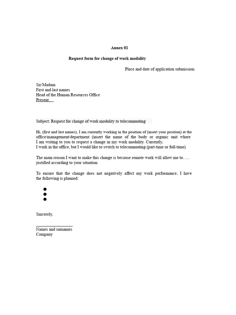 Annex 01 Request For Change of Work Modality 02.03.23 - 1 - 1 - 1 | PDF