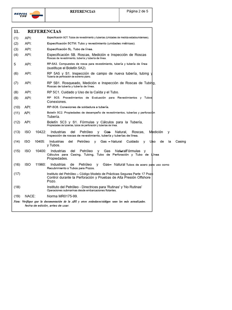 Referencias de Normas API e ISO | PDF | Tubería (transporte de fluidos)