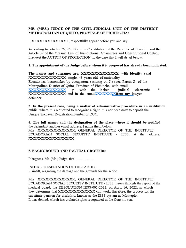 MODEL Protection Action Demand | PDF | Lawsuit | Public Law