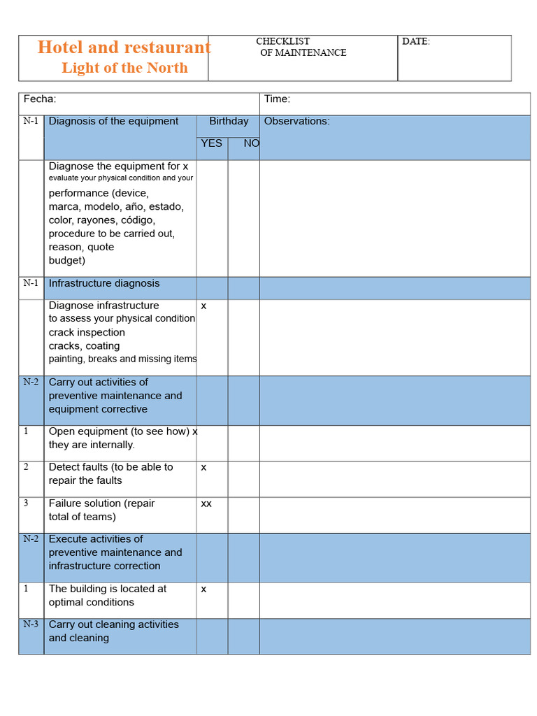 Maintenance Checklist | PDF