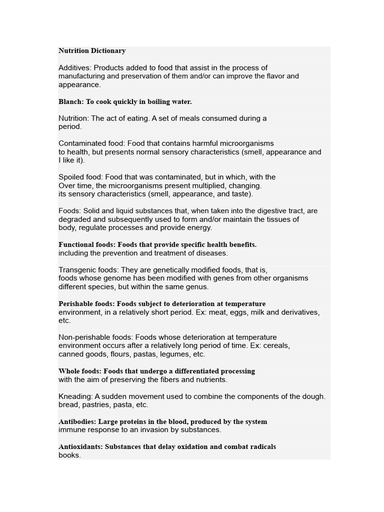 Comprehensive Nutrition Glossary | PDF | Foods | Nutrients
