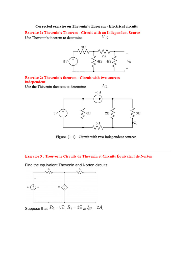 Thevenin's Theorem Exercises Explained | PDF | Electronics | Electricity