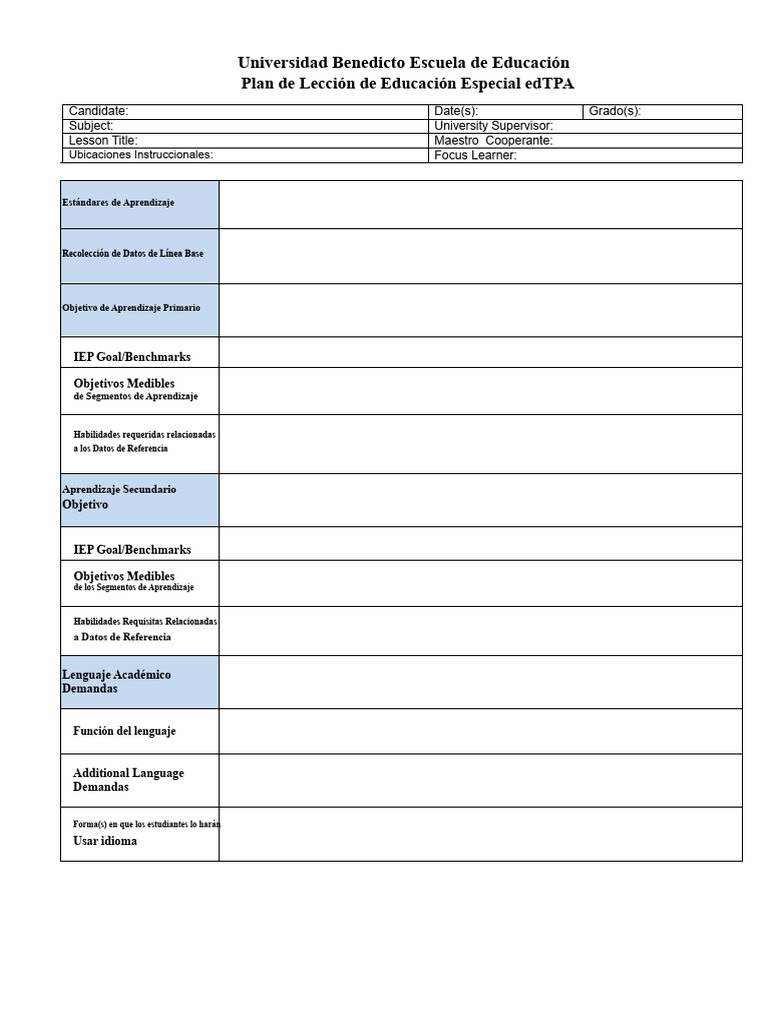 Plan de Lección de Educación Especial | PDF | Aprendizaje | Evaluación