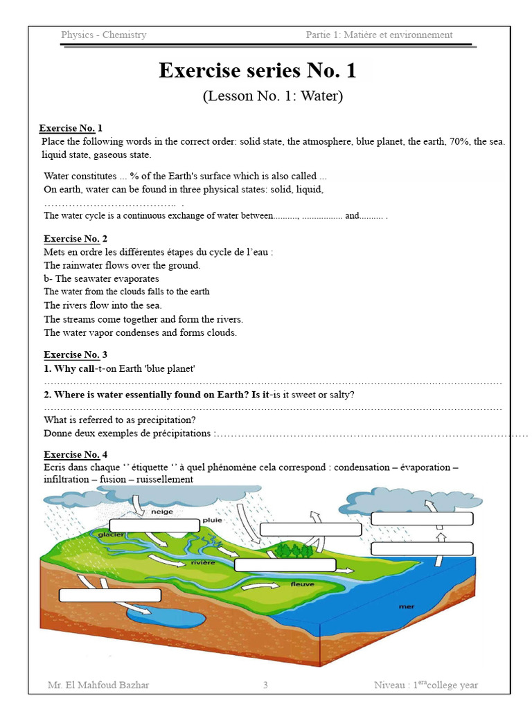 Water in Our Environment Series of Uncorrected Exercises 10 | PDF