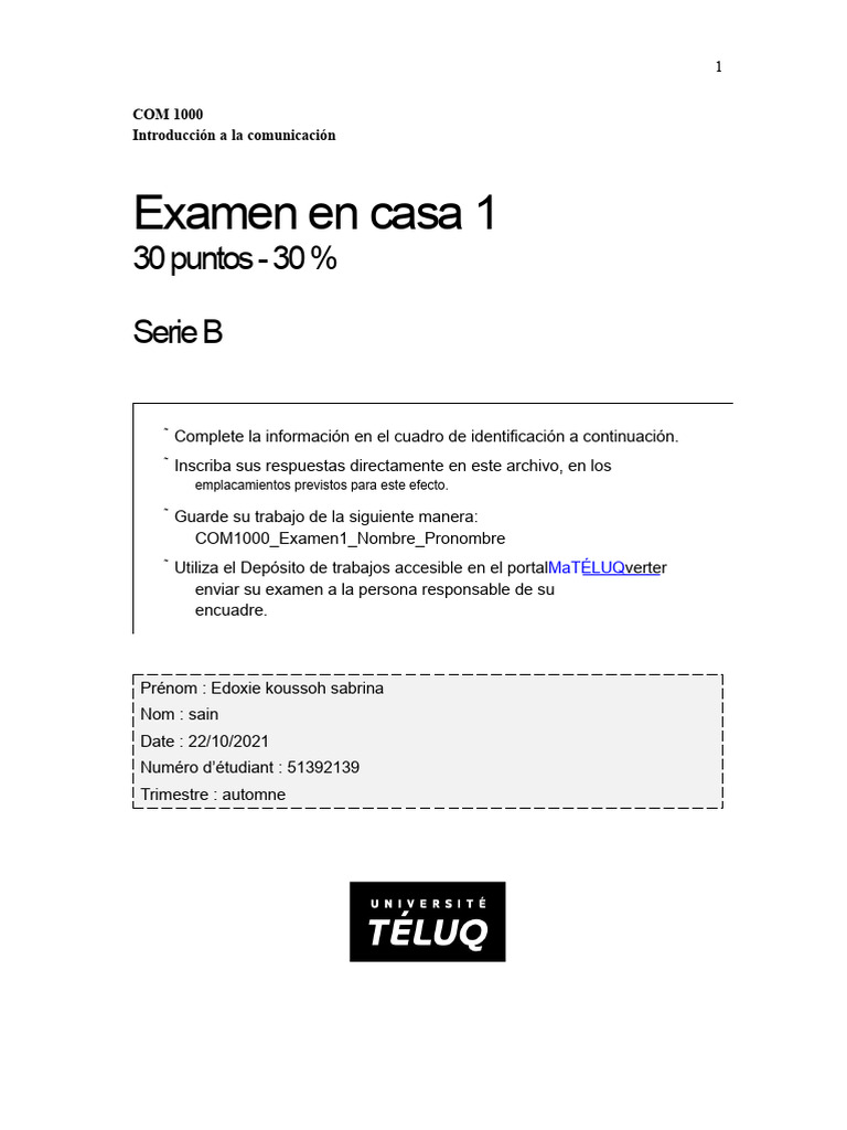 Com1000 Examen1 Sain Edoxie | PDF | Comunicación | Internet