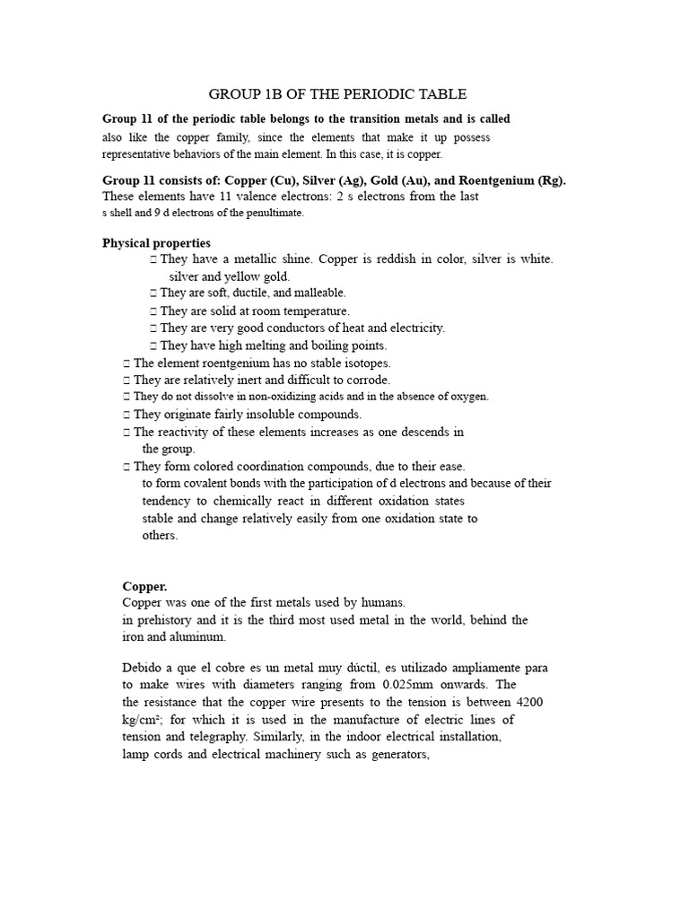 Group 1B of The Periodic Table | PDF | Silver | Copper