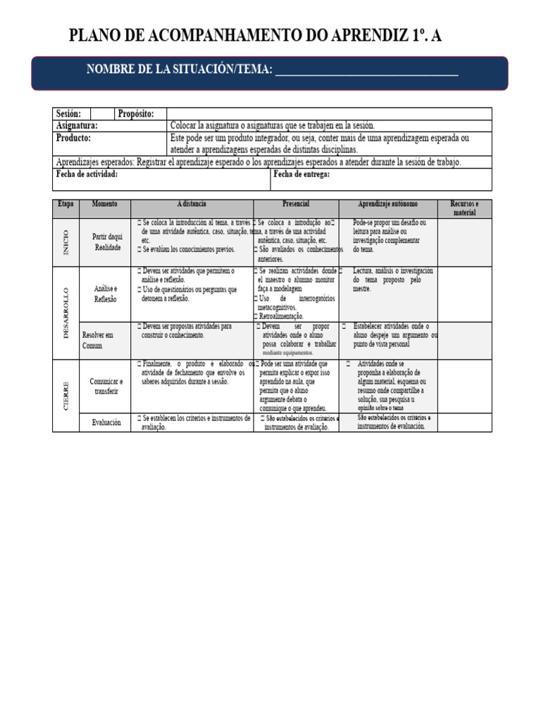 Plano de Acompanhamento do Aprendiz | PDF | Aprendizado | Educação à ...