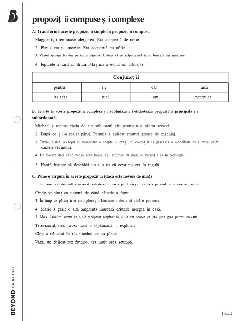 Fișa de Lucru Pentru Propoziții Compuse Și Complexe HA | PDF