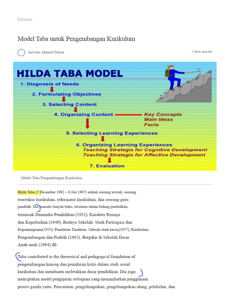 Model Taba dalam Pengembangan Kurikulum | PDF
