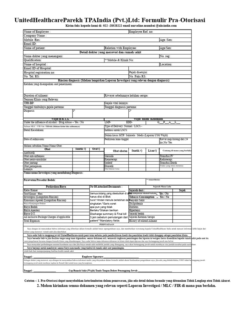Formulir Pra-Otorisasi UnitedHealthcare | PDF