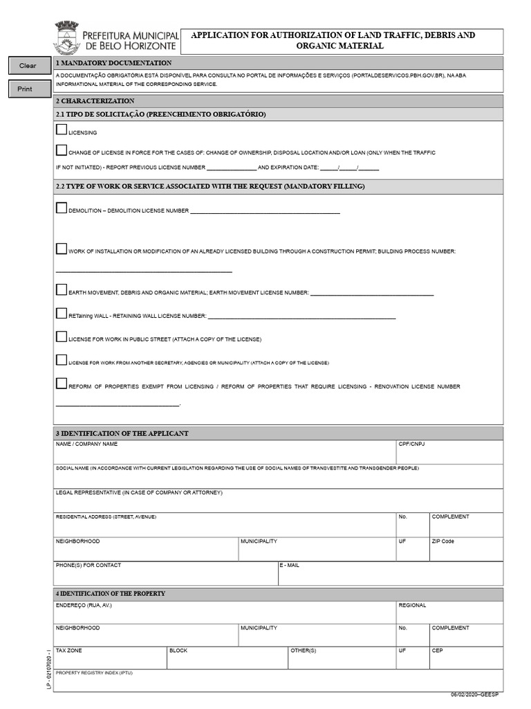 Application For Authorization of Traffic of Earth, Debris, and Organic ...