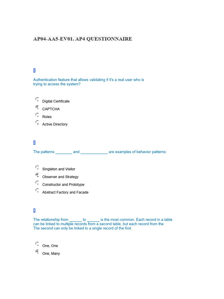 AP4 Questionnaire on Database Concepts | PDF | Databases | Relational ...