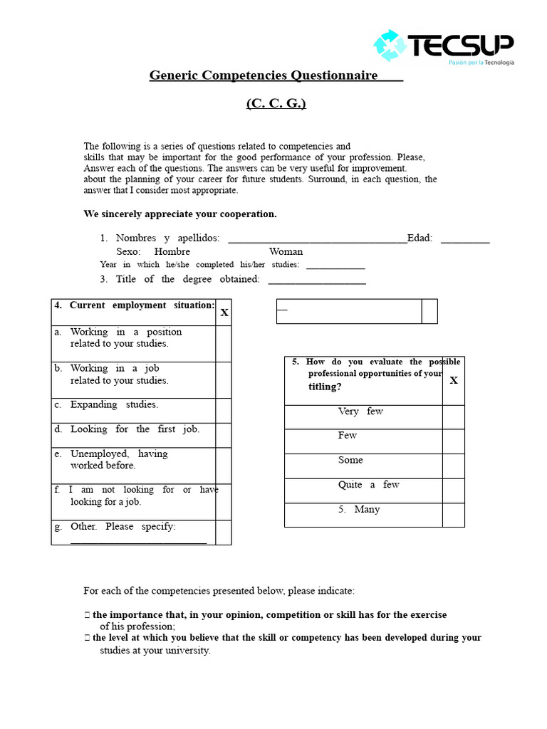 Generic Competencies Assessment Tool | PDF