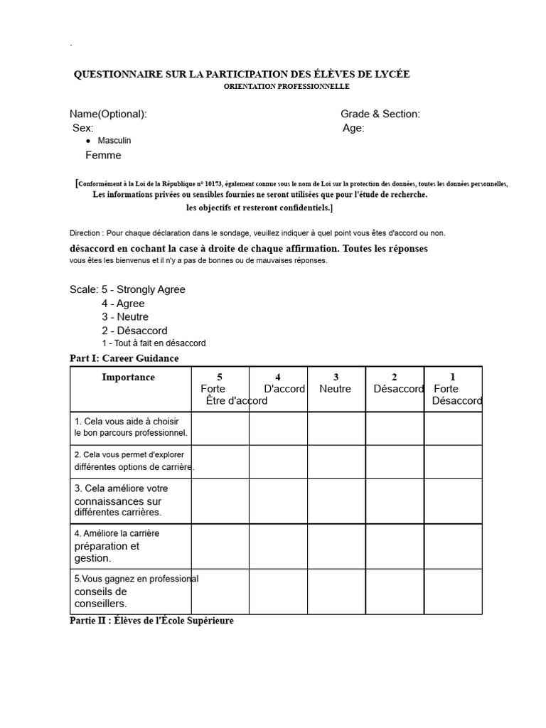 Questionnaire sur l'Orientation Professionnelle | PDF