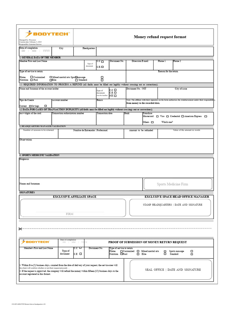 Money Refund Request Form Template | PDF | Payments | Banking Technology
