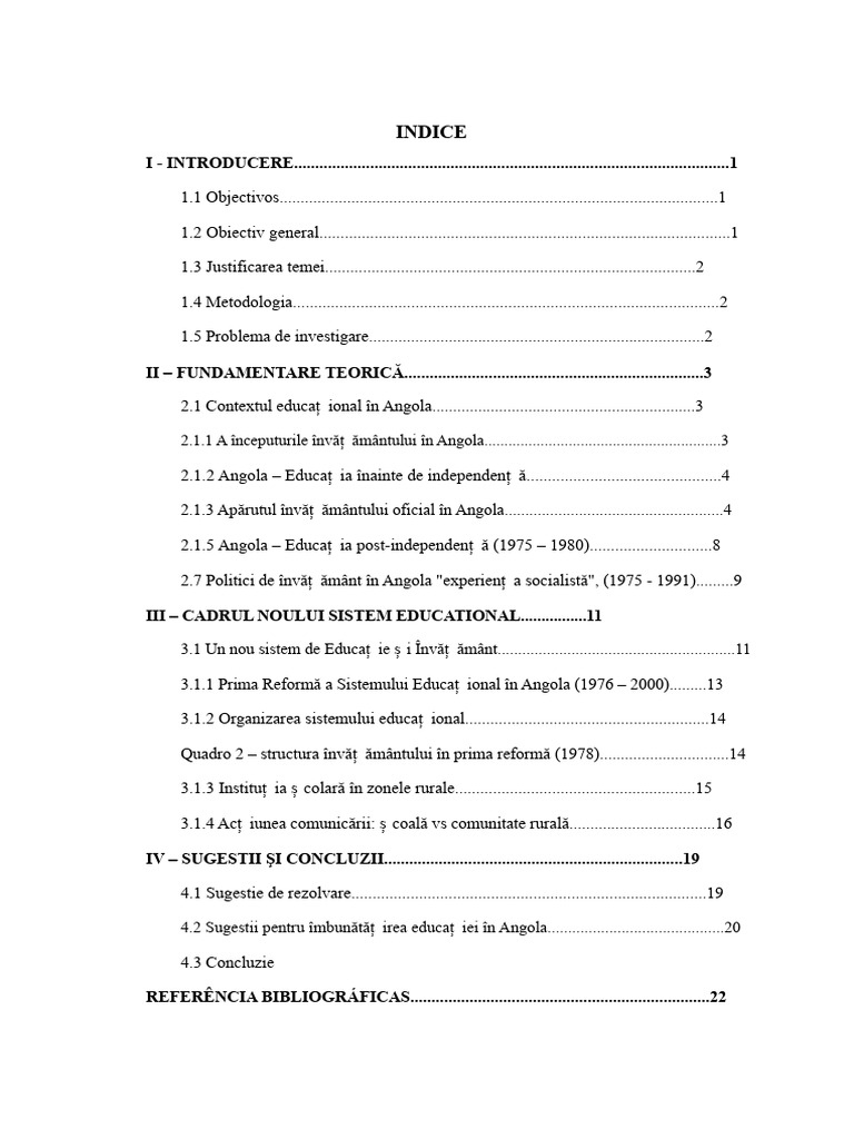 Contextul Educațional Din Angola | PDF