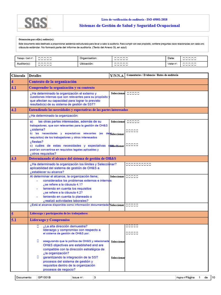 0.Lista de verificación, GP1001B Migración OHSAS ISO 45001 2018 | PDF ...