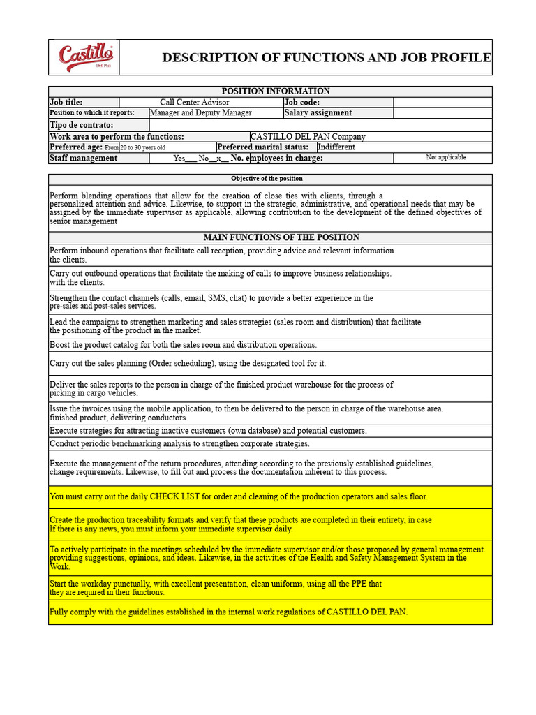 Call Center Advisor Job Description | PDF | Call Centre | Sales