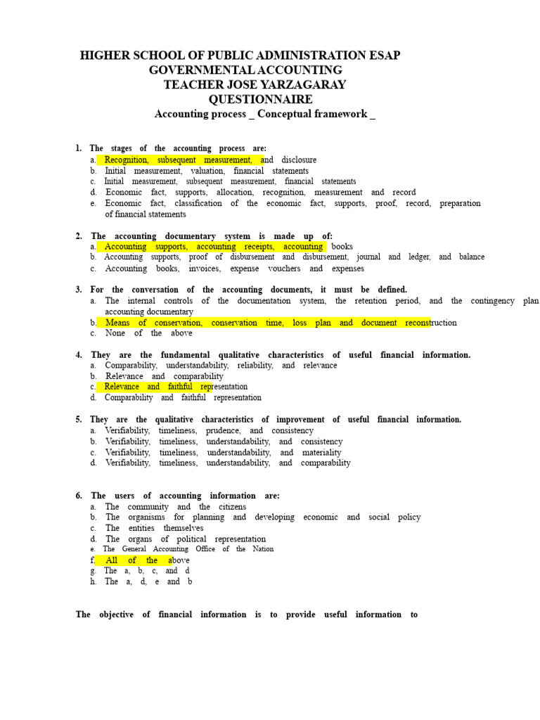Governmental Accounting Questionnaire | PDF | Expense | Equity (Finance)