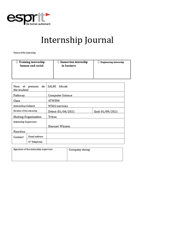 Engineering Internship Journal Overview | PDF