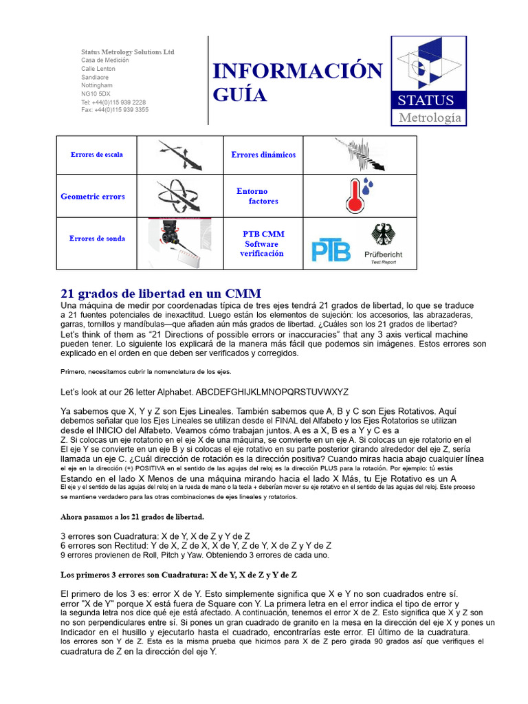21 Grados de Libertad en Metrología CMM | PDF | Eje | Sistema de ...