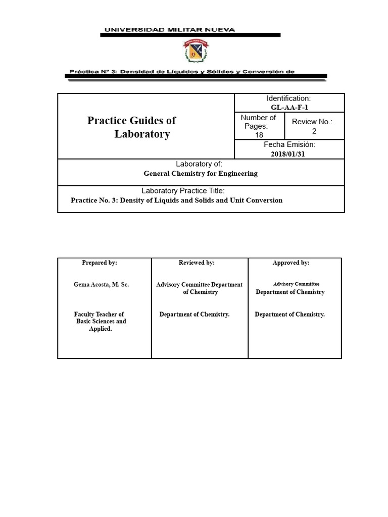 Practice No. 3 Density of Liquids and Solids and Unit Conversion | PDF ...